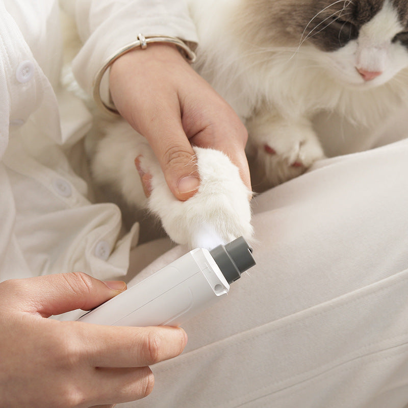 White Quiet Electric Pet Nail Grinder with LED Light - 2-Speed USB-C Rechargeable Trimmer for Dogs & Cats Grooming