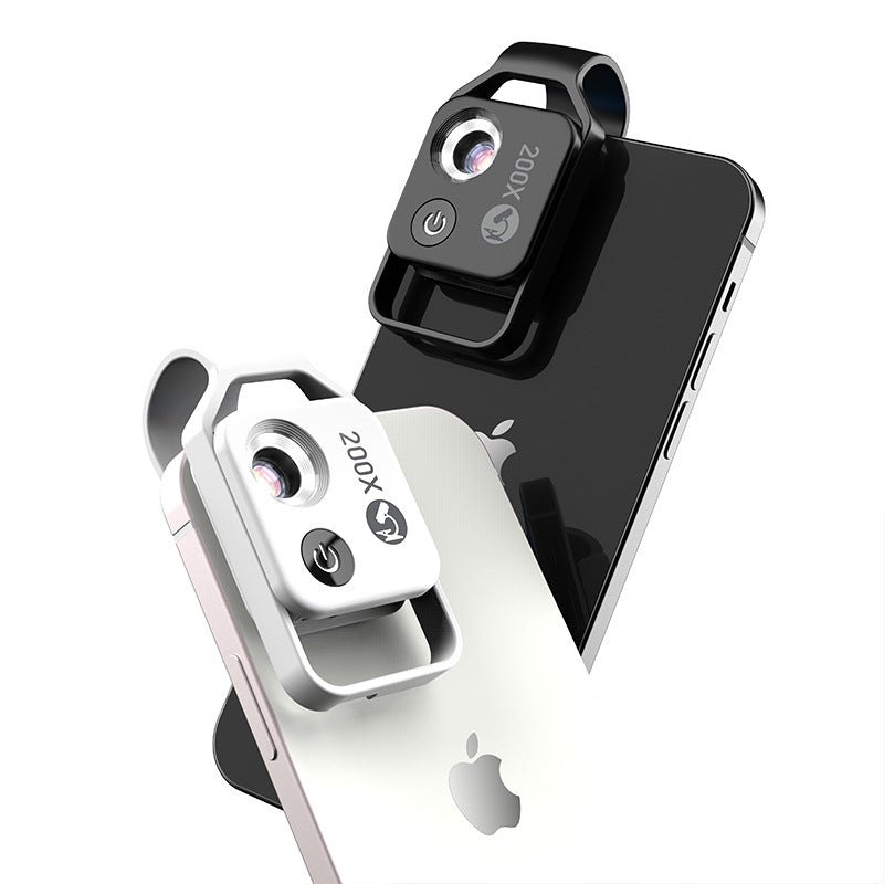 White Portable 200X Clip-On Microscope Lens for Smartphone - HD Pocket Magnifier with CPL Filter and LED Light(excluding mobile phones)