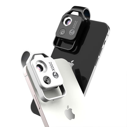 White Portable 200X Clip-On Microscope Lens for Smartphone - HD Pocket Magnifier with CPL Filter and LED Light(excluding mobile phones)