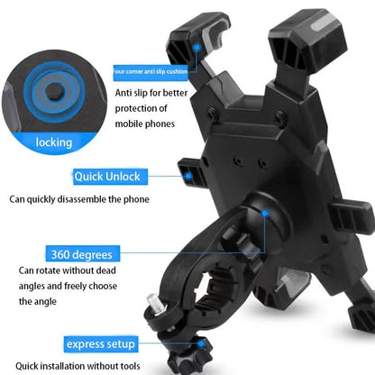 Red and Black Secure Grip Bike Phone Mount - Adjustable 360 Rotation Bicycle Handlebar Holder, Universal Cradle for MTB & Road Cycling