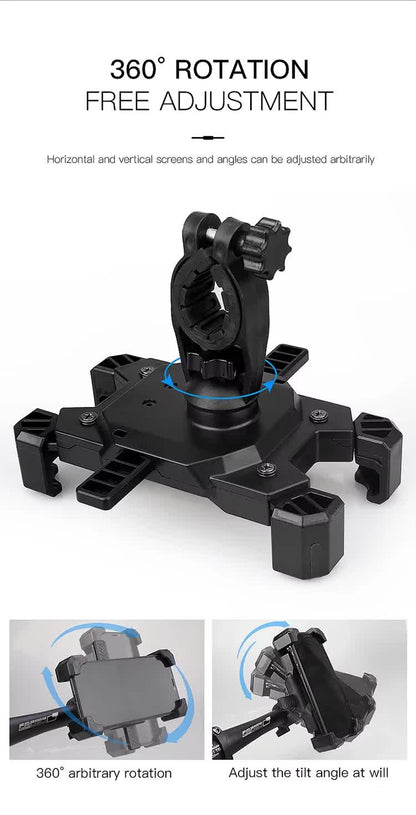 Red and Black Secure Grip Bike Phone Mount - Adjustable 360 Rotation Bicycle Handlebar Holder, Universal Cradle for MTB & Road Cycling