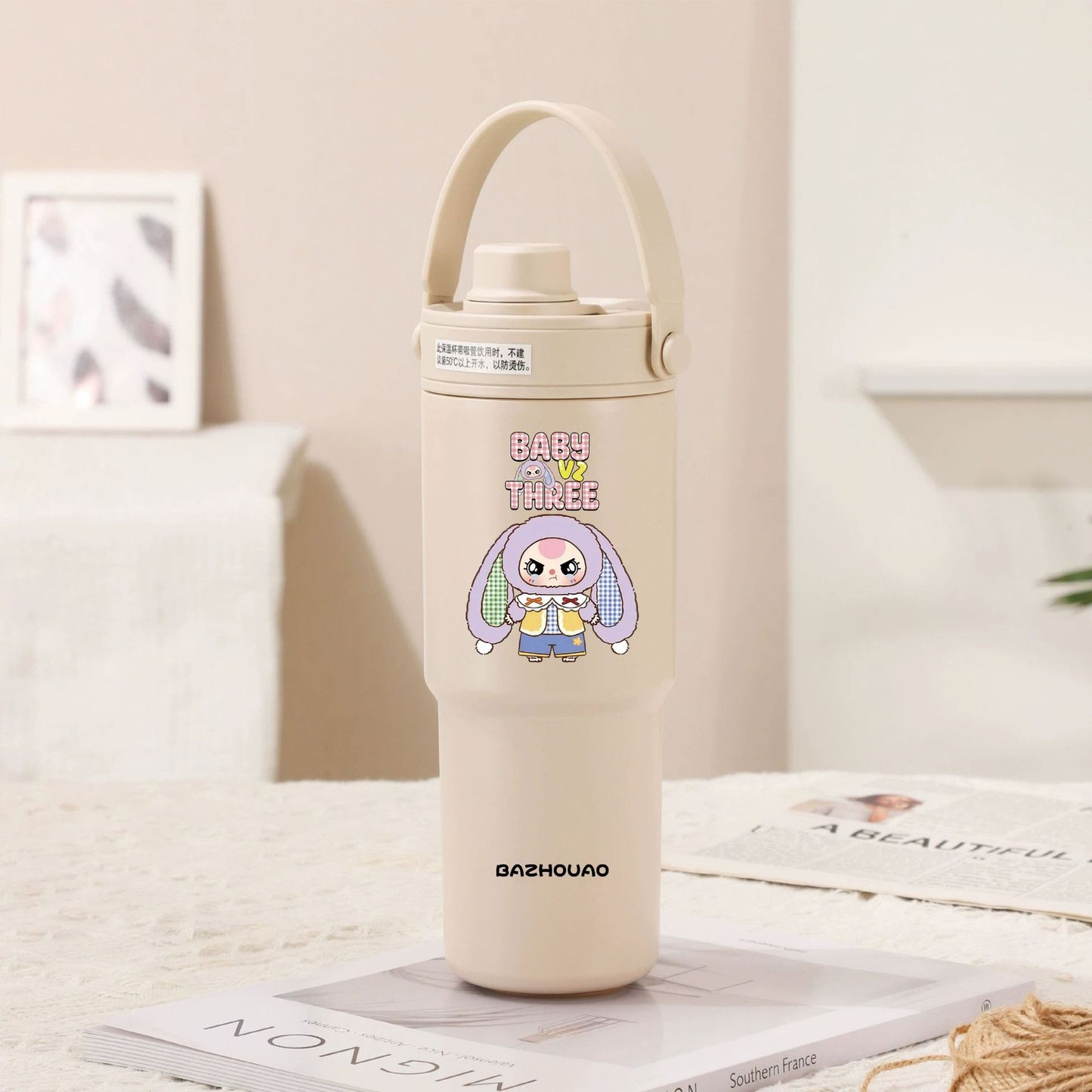 Beige - Baby 3 30oz Ceramic-Lined Insulated Tumbler with Handle, 735ml Stainless Steel Travel Mug