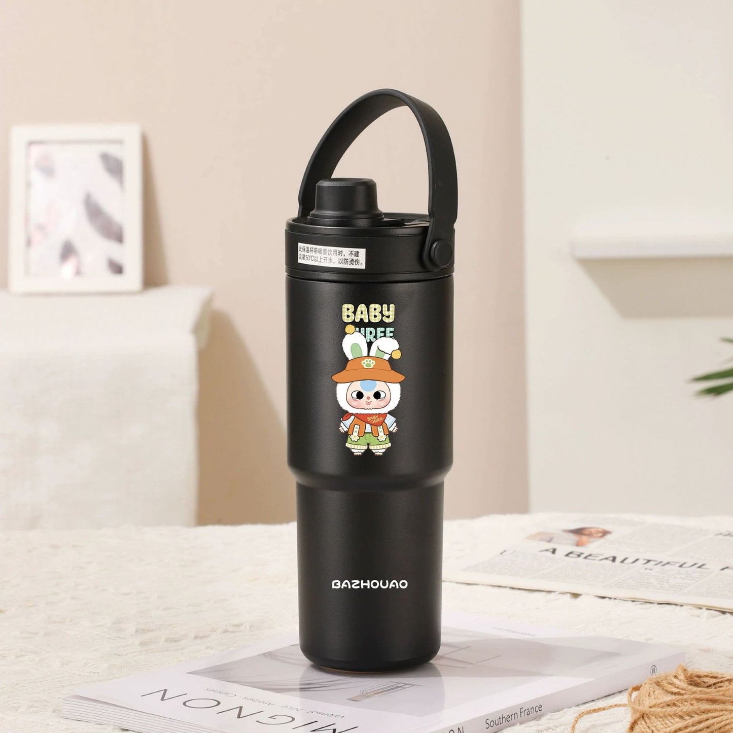 Black - Baby 3 30oz Ceramic-Lined Insulated Tumbler with Handle, 735ml Stainless Steel Travel Mug