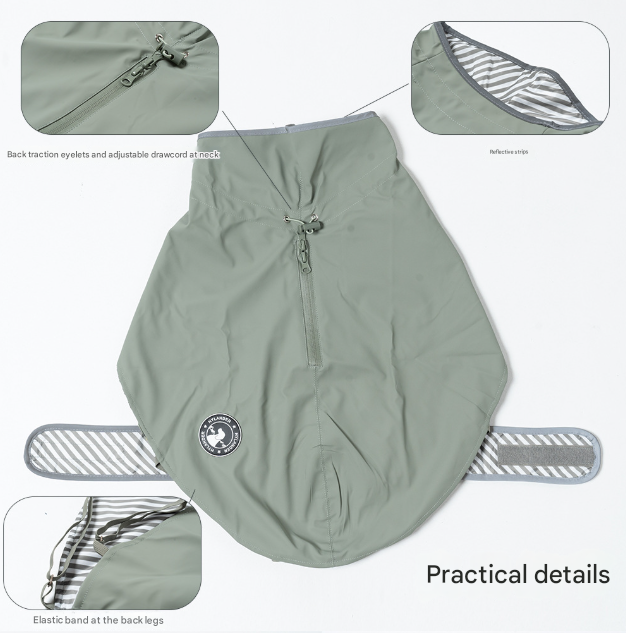 75# Grey Waterproof Reflective Dog Raincoat for Small to Large Dogs