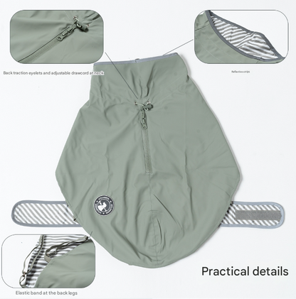 75# Grey Waterproof Reflective Dog Raincoat for Small to Large Dogs