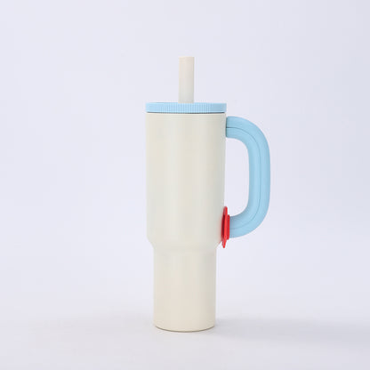 White-blue 40oz Macron Stainless Steel Insulated Tumbler with Handle and Straw - 14.8 x 10.5 x 28 cm Large Capacity Car-Friendly Travel Mug