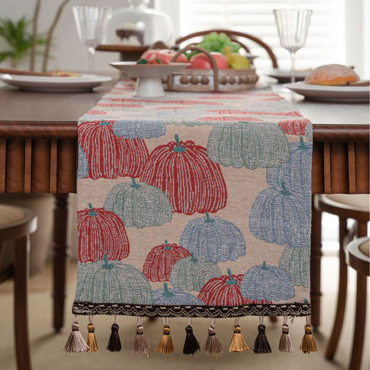 Jacquard Pumpkin American Country Thanksgiving Table Runner - Jacquard Design 33cm x 160cm