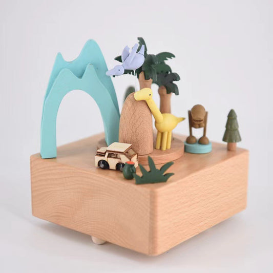 MAOMAO-Music Box (Jurassic Dinosaurs) Handmade Wooden Ferris Wheel Music Box - Christmas Carousel Hand-Cranked Desktop Decoration