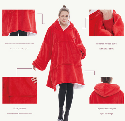 Red Oversized Wearable Blanket Hoodie - Ultra Soft & Cozy Snuggle Pullover for Adults