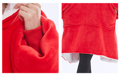 Blue Pattern Oversized Wearable Blanket Hoodie - Ultra Soft & Cozy Snuggle Pullover for Adults