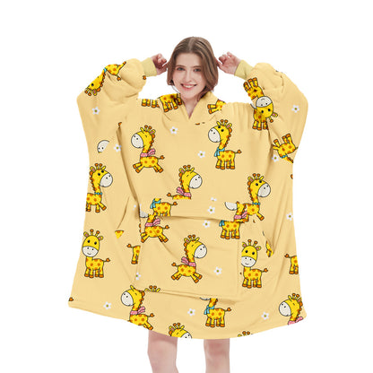 Yellow Giraffe Oversized Wearable Blanket Hoodie - Ultra Soft & Cozy Snuggle Pullover for Adults