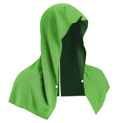 Green 5-Pack Instant Cooling Towel Set - UPF Sun Protection Hooded Ice Towels for Sports & Outdoor Activities