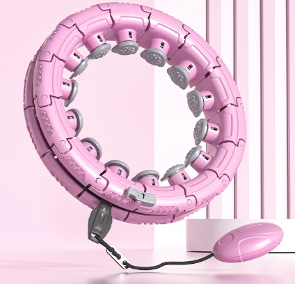 Light pink 19 Sections Adjustable Smart Hula Hoop with Weighted Ball - Never-Fall Fitness Ring with Massage Nodes for Core Training
