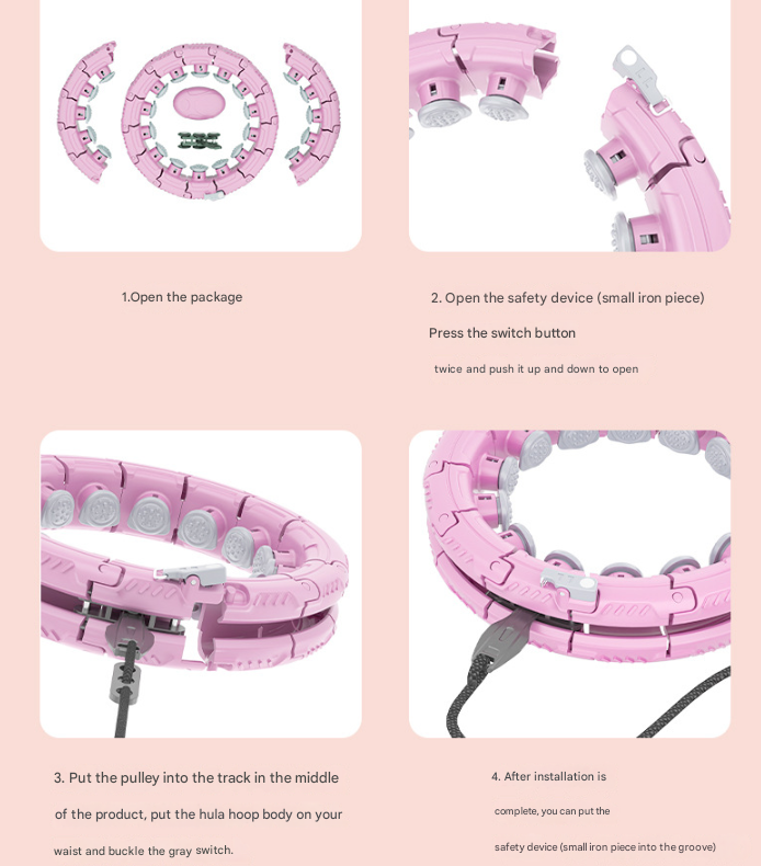 Light pink 24 Sections Adjustable Smart Hula Hoop with Weighted Ball - Never-Fall Fitness Ring with Massage Nodes for Core Training