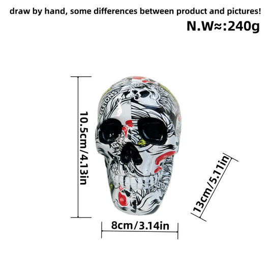Small White Colorful Floral Skull Statue - Intricate Day of the Dead Style Resin Figurine for Halloween & Home Decor