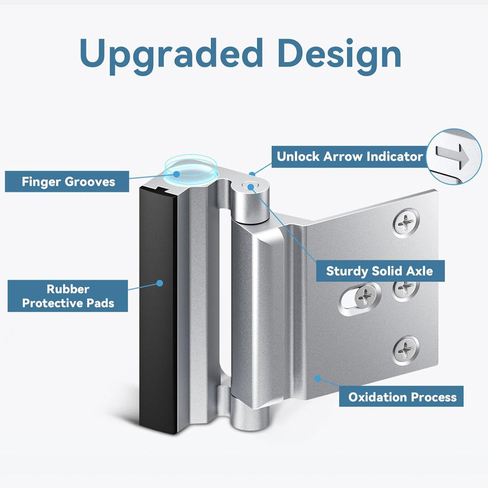 Silver Heavy-Duty Hotel Style Security Door Lock - Childproof Door Reinforcement Latch for Home Safety