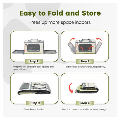 Olive Green Lightweight Foldable Pet Carrier with Straps
