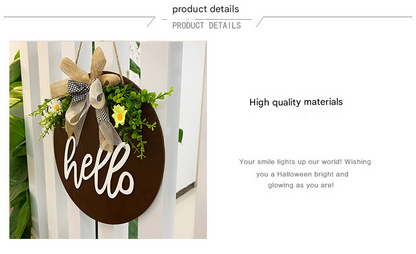 Dark Blue Rustic 'Hello' Welcome Sign - Farmhouse Round Wooden Wreath for Front Door Decor