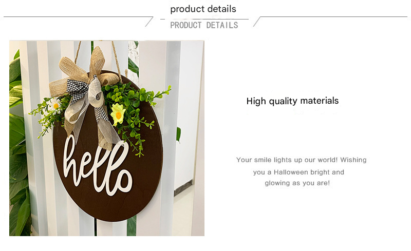 White Rustic 'Hello' Welcome Sign - Farmhouse Round Wooden Wreath for Front Door Decor