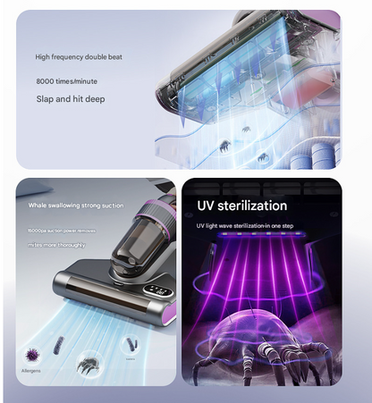 White Advanced Cordless UV-C Dust Mite Vacuum - Handheld Cleaner with Hot Air, Pulsating Pads & LED Display