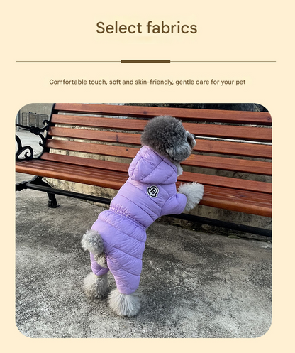 Turmeric Warm Puffer Dog Coat - Waterproof Four-Legged Winter Jumpsuit for Small Dogs