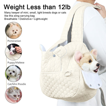 Khaki Hands-Free Quilted Pet Carrier Sling - Soft & Comfortable Front Pack for Small Dogs and Cats