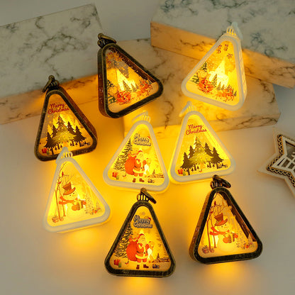 White Elk Charming Christmas Scene Mini Lanterns (Set of 3) - Battery Operated LED Lights for a Cozy Holiday Glow