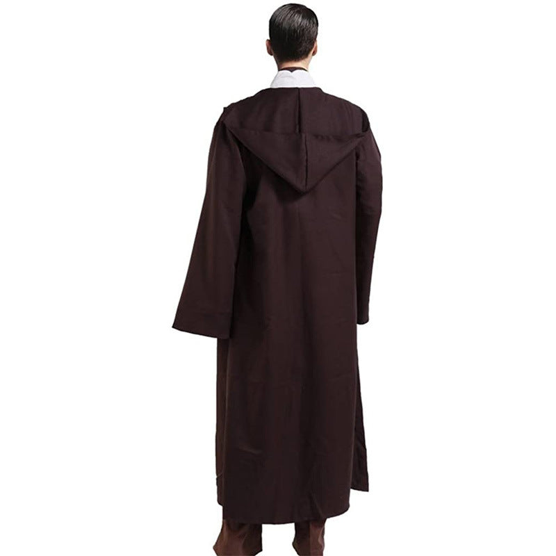 Blue Shadow Wanderer Hooded Cape - Premium Velvet Robe for Jedi, Wizard & Medieval Cosplay