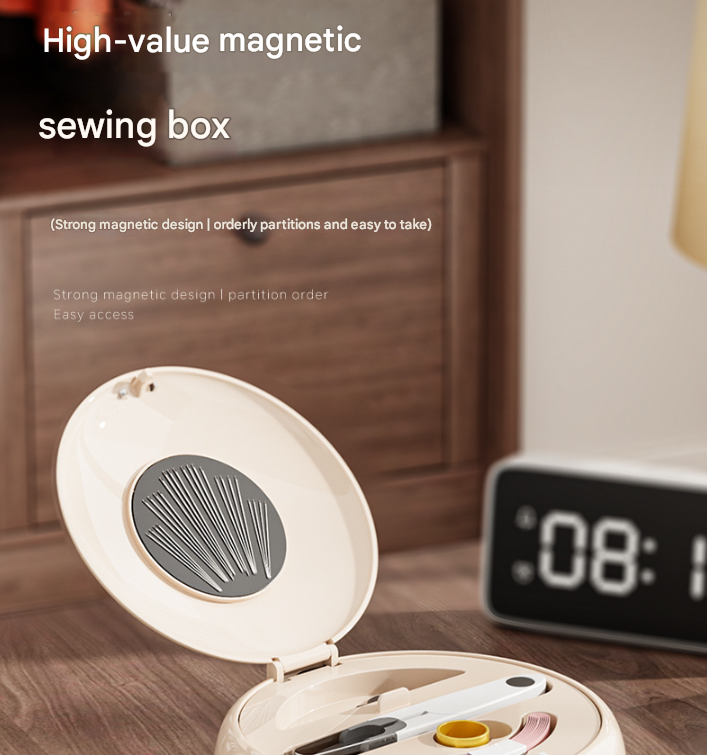 Cream color Modern Portable Sewing Kit - All-in-One Compact Organizer with Magnetic Pin Cushion for Home & Travel