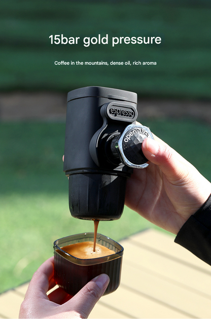 Black Portable Hand Press Espresso Machine - Compatible with Espresso Capsules and Ground Coffee for Home, Travel, and Outdoor Use