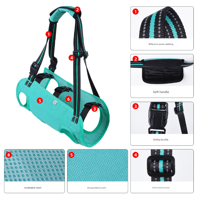 Green Pet Support Harness for Senior and Disabled Dogs - Adjustable Chest and Back Support Leash(Size XL)