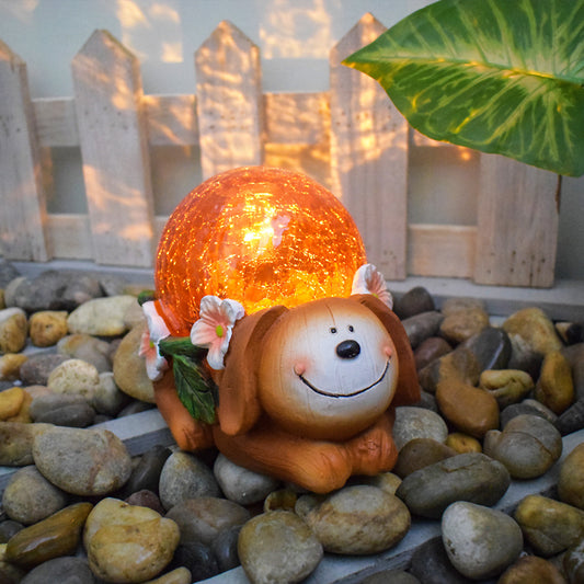 Crystal Ball Dog Charming Solar-Powered Animal Garden Statue - Waterproof Resin Figurine with Glowing LED Accents