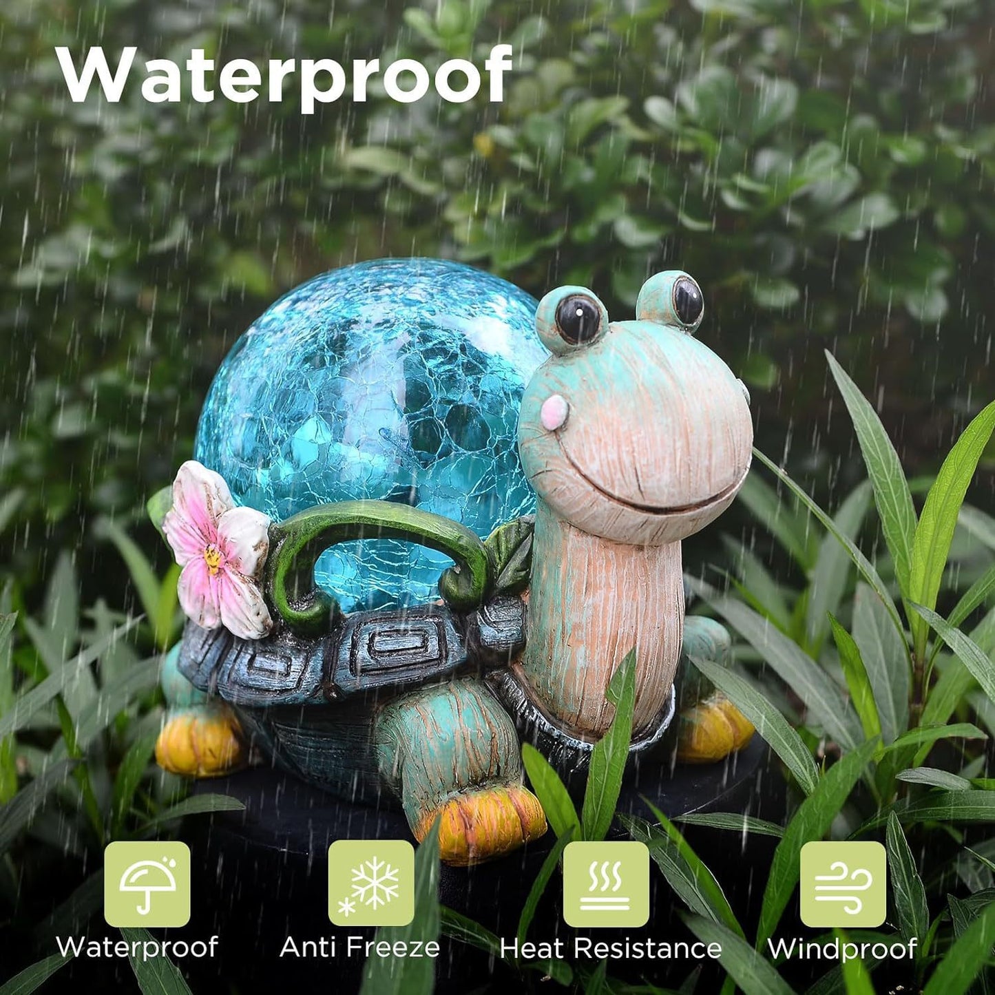 Cactus turtle Charming Solar-Powered Animal Garden Statue - Waterproof Resin Figurine with Glowing LED Accents