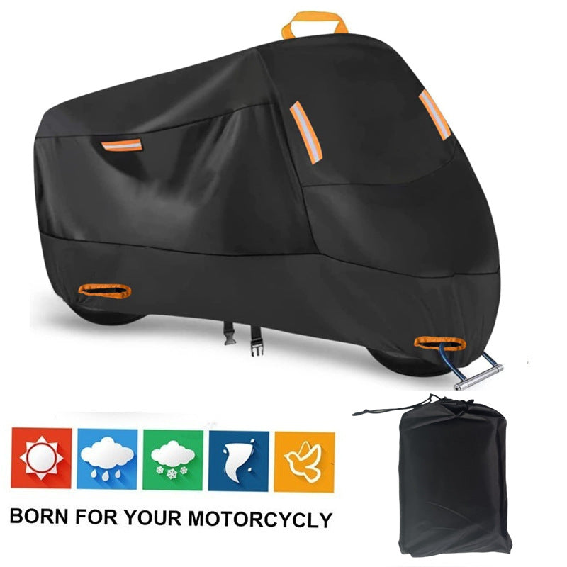 Heavy Duty 210D Waterproof Motorcycle Cover - All Season Outdoor Protection with Lock Holes & Windproof Buckles(Size: L)