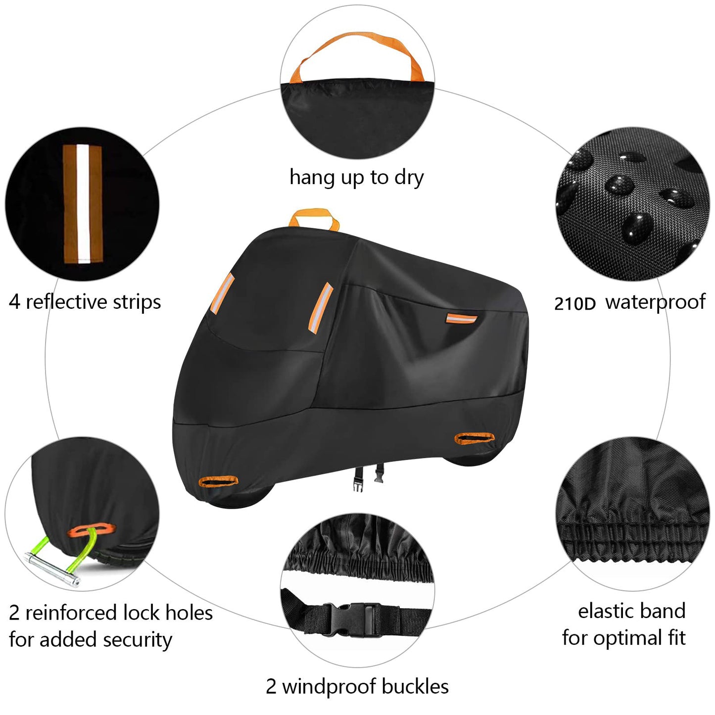 Heavy Duty 210D Waterproof Motorcycle Cover - All Season Outdoor Protection with Lock Holes & Windproof Buckles(Size: L)