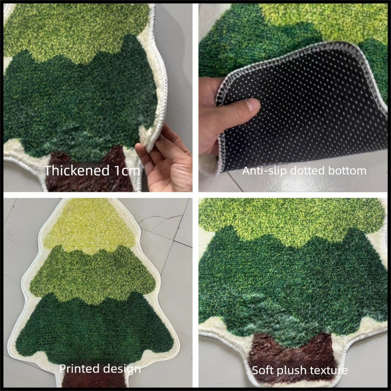 Green Christmas tree style Festive Christmas Shaped Floor Mat - Plush Non-Slip Holiday Accent Rug(Style 1)