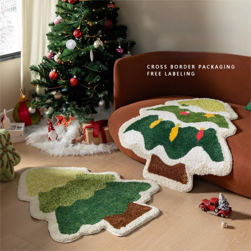 Pink Santa Claus Festive Christmas Shaped Floor Mat - Plush Non-Slip Holiday Accent Rug