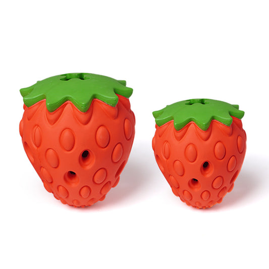 Red Durable Strawberry Treat Dispensing Dog Toy - Interactive Slow Feeder & Dental Chew(Medium size)