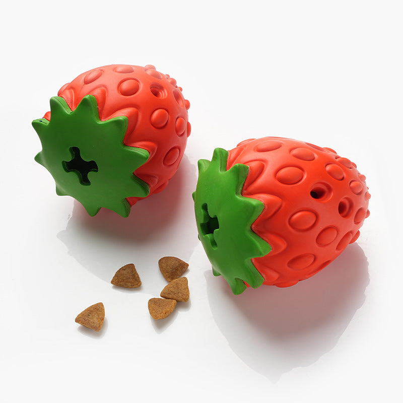 Red Durable Strawberry Treat Dispensing Dog Toy - Interactive Slow Feeder & Dental Chew(Medium size)
