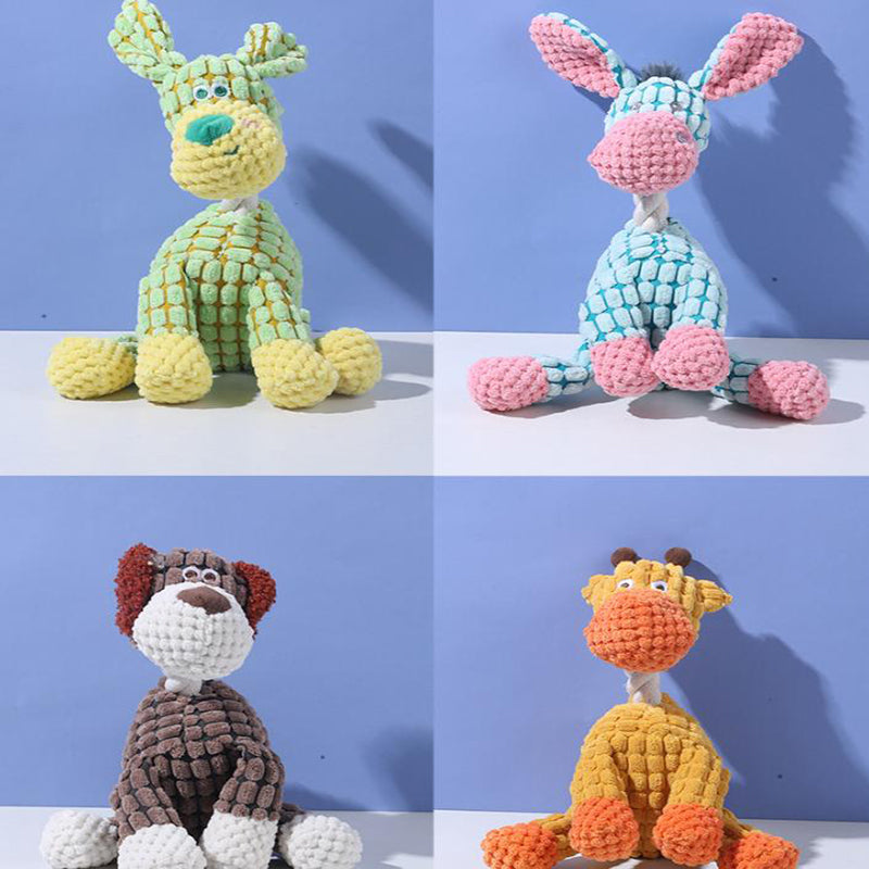 Grey donkey Cuddly Corduroy Squeaky Animal Toy - Interactive Plush Chew for Dogs