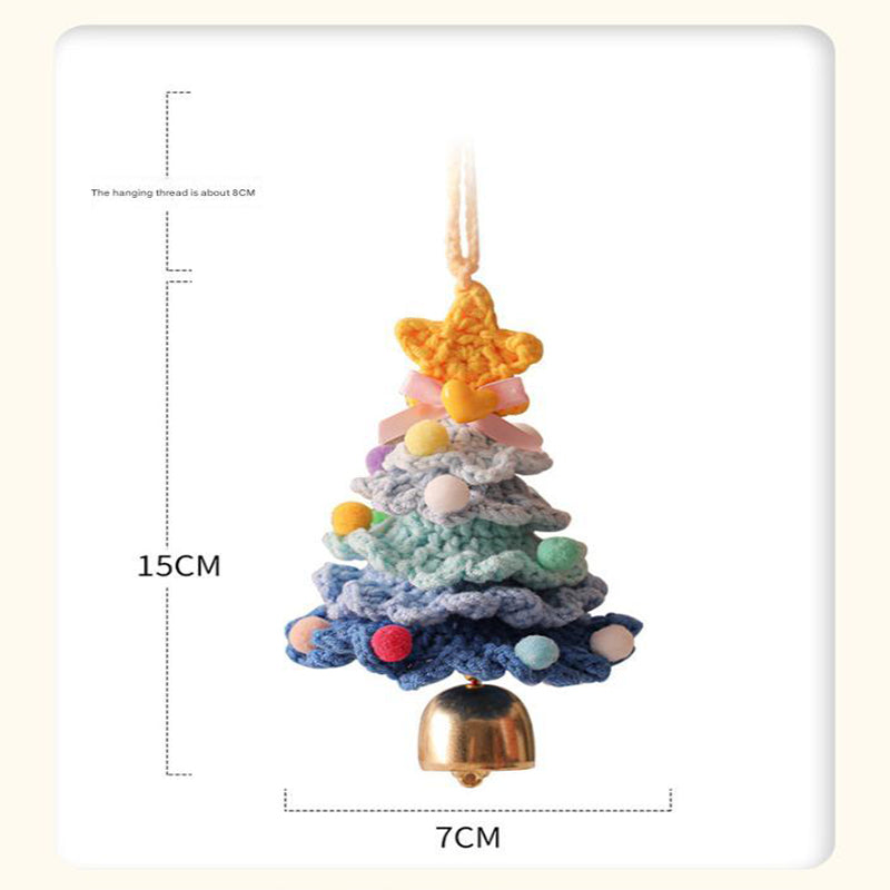 2 Pcs Handmade Crochet Christmas Tree Ornament - Plush Knitted Decoration with Bell - Ideal for Home, Car & Holiday Decor(Style C)