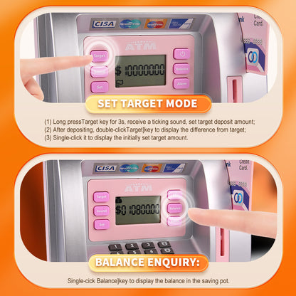 Black Digital ATM Savings Bank for Kids - Electronic Piggy Bank with PIN & Card for Real Money