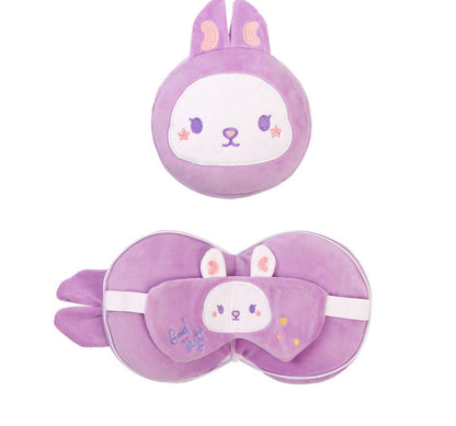 2-in-1 Convertible Eye Mask & Travel Neck Pillow Set - Plush Fabric with Snap Closure(purple)