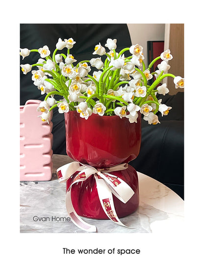 Artisan Handcrafted Ceramic Vase - Minimalist Home Decor with Stable Base(red)