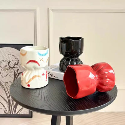 Artisan Handcrafted Ceramic Vase - Minimalist Home Decor with Stable Base(white)