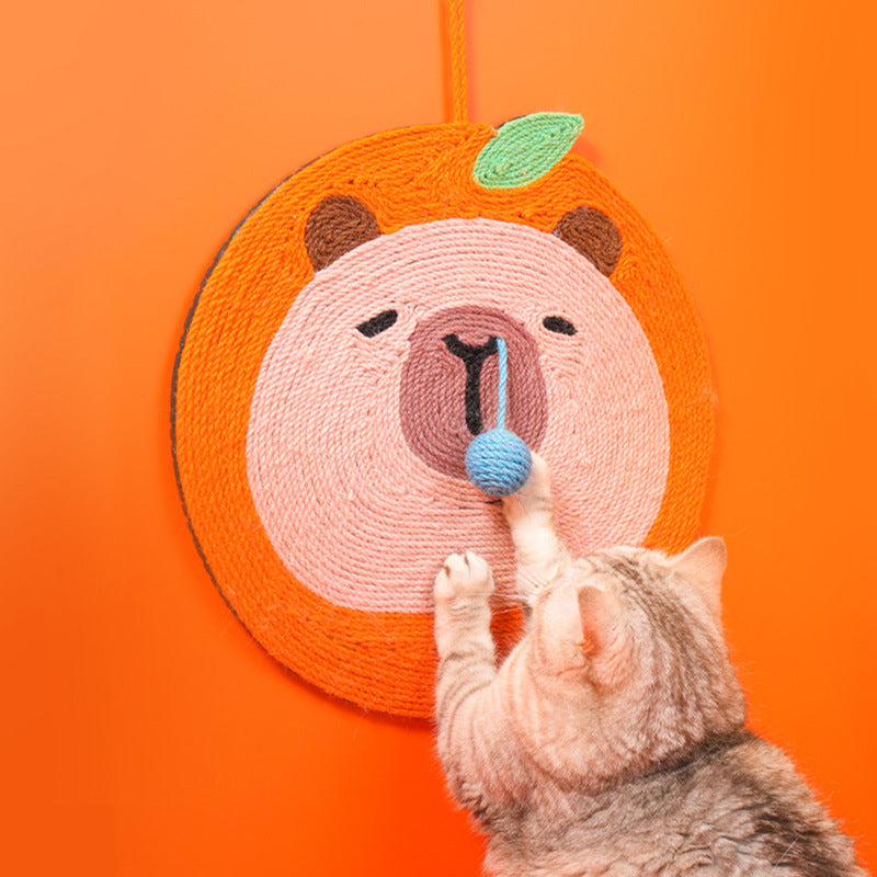 Fruit-Themed Capybara Cat Scratching Pad - Sisal Rope, EVA Non-Slip Backing, Hanging or Floor Use(pink)