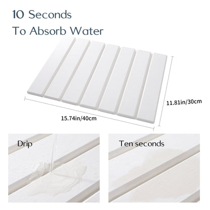Folding Diatomaceous Earth Countertop Drain Mat - Quick Dry, Non-Slip & Easy Clean Absorbent Pad(white)