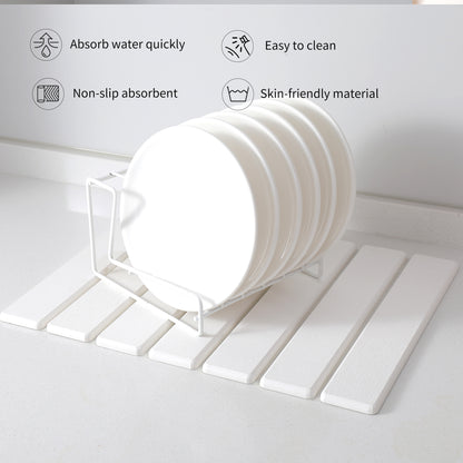 Folding Diatomaceous Earth Countertop Drain Mat - Quick Dry, Non-Slip & Easy Clean Absorbent Pad(white)