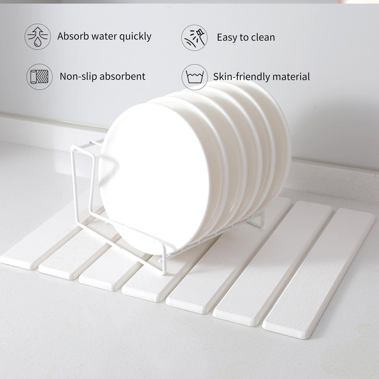 Folding Diatomaceous Earth Countertop Drain Mat - Quick Dry, Non-Slip & Easy Clean Absorbent Pad(light grey)