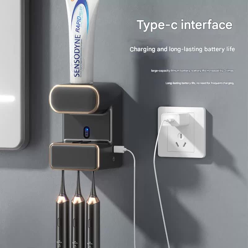 Automatic Toothpaste Dispenser with UVC Toothbrush Sterilizer & Holder - Wall Mounted, Rechargeable(green)